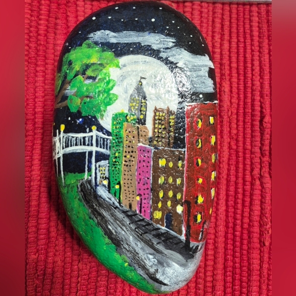 Other - Hand-Painted Cityscape Art Painted Stone Rock